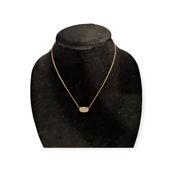 Kendra Scott Signed White Sparkly Oval Gem with Gold Tone Chain Necklace - Picture 7 of 13